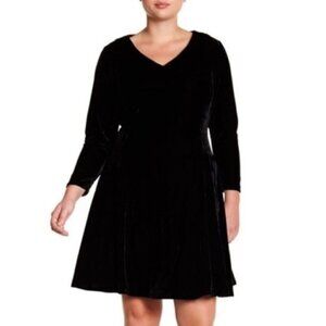 Alexia Admor Womens Plus Size 3X Velvet Fit & Flare Dress Black Long Sleeve